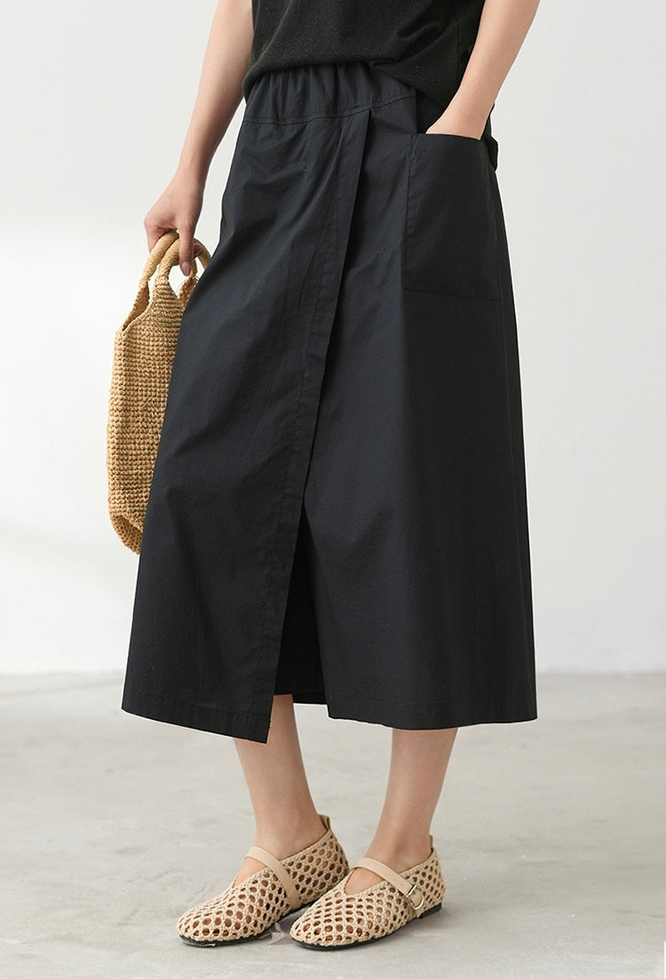 Tao One Tech™ • Business Qigong Flow Skirt Pants • Cropped Pants • High Waist • Culottes • Tech Pockets • Pure Combed Cotton • Silky Tencel Lyocell Texture • Sizes M-XXL