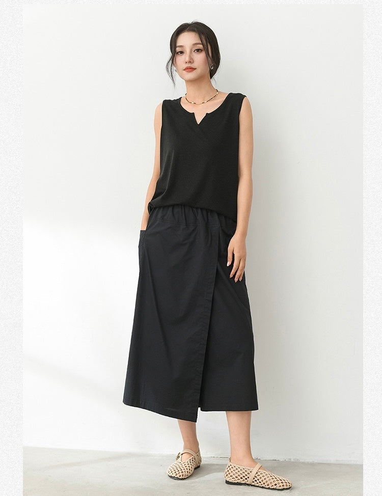 Tao One Tech™ • Business Qigong Flow Skirt Pants • Cropped Pants • High Waist • Culottes • Tech Pockets • Pure Combed Cotton • Silky Tencel Lyocell Texture • Sizes M-XXL