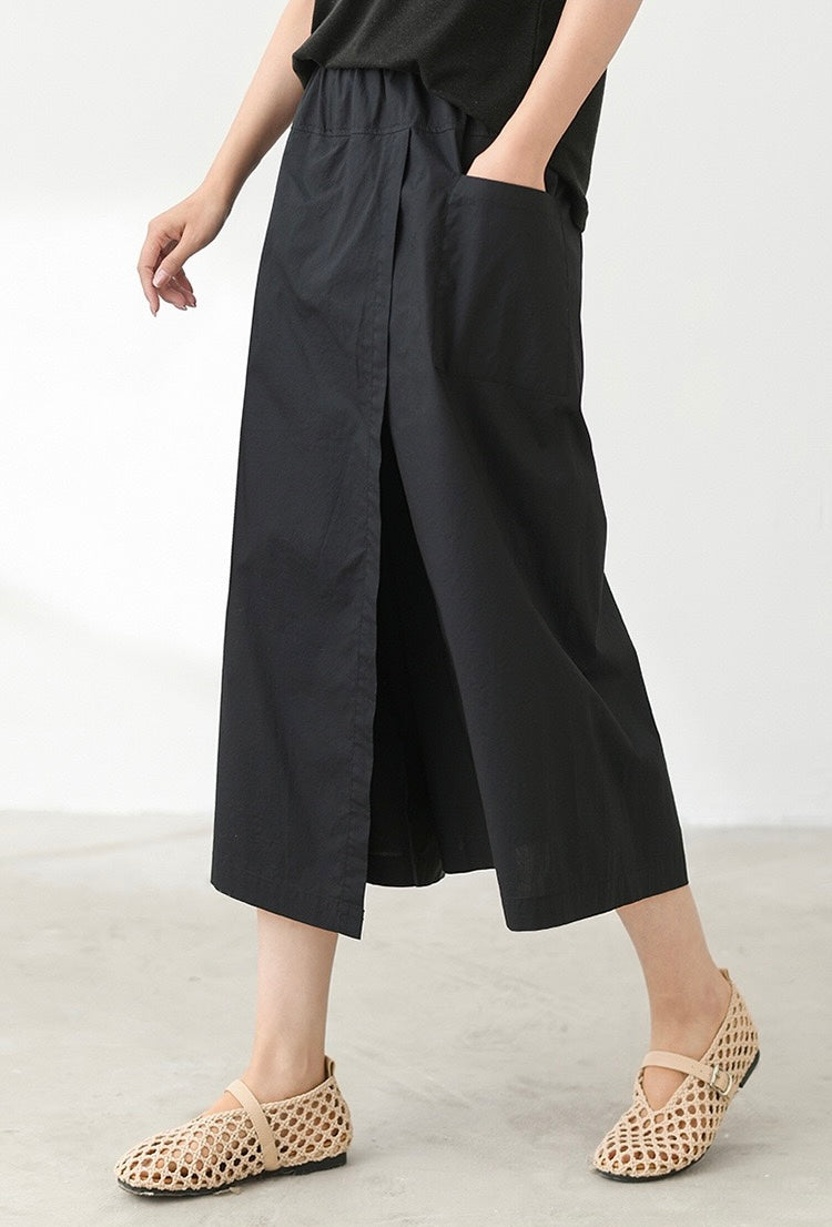 Tao One Tech™ • Business Qigong Flow Skirt Pants • Cropped Pants • High Waist • Culottes • Tech Pockets • Pure Combed Cotton • Silky Tencel Lyocell Texture • Sizes M-XXL