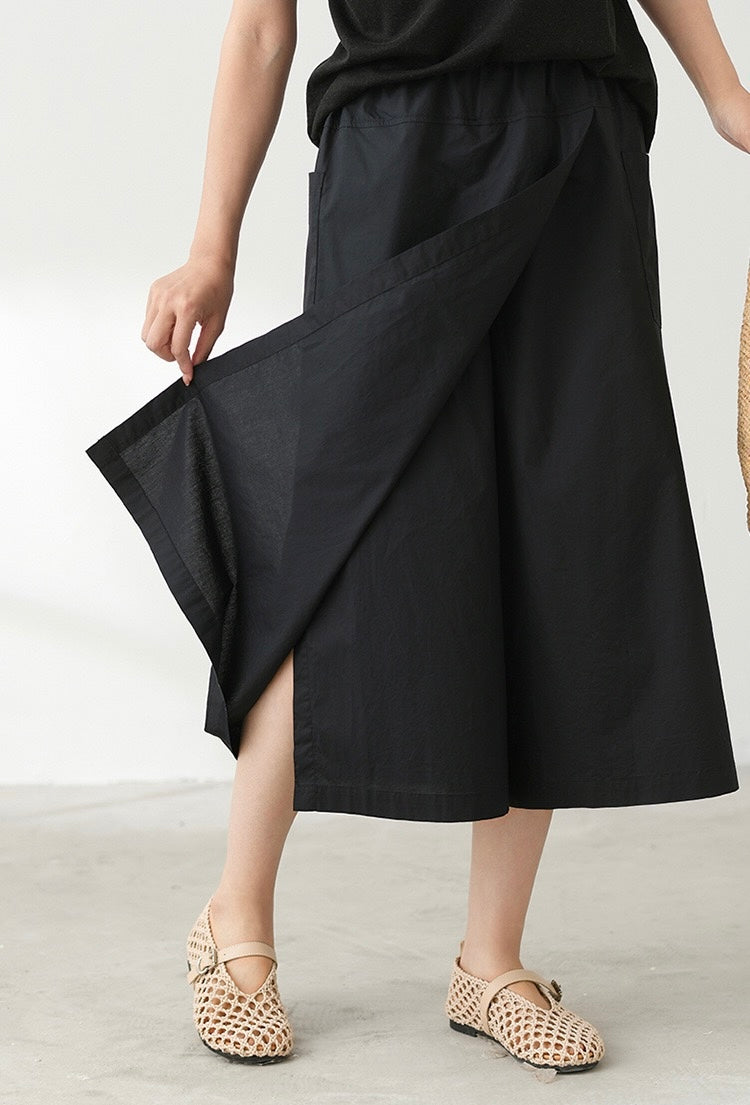 Tao One Tech™ • Business Qigong Flow Skirt Pants • Cropped Pants • High Waist • Culottes • Tech Pockets • Pure Combed Cotton • Silky Tencel Lyocell Texture • Sizes M-XXL
