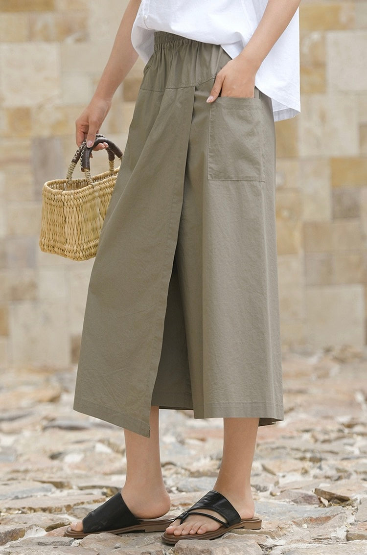 Tao One Tech™ • Business Qigong Flow Skirt Pants • Cropped Pants • High Waist • Culottes • Tech Pockets • Pure Combed Cotton • Silky Tencel Lyocell Texture • Sizes M-XXL