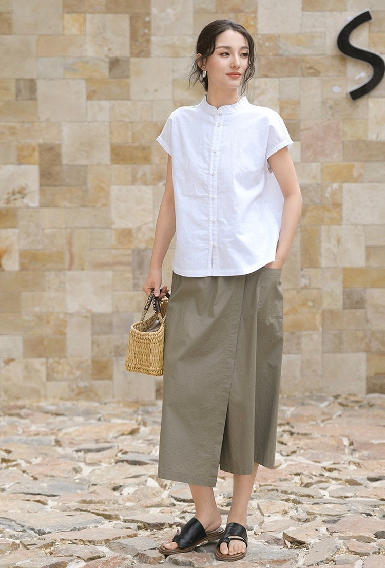 Tao One Tech™ • Business Qigong Flow Skirt Pants • Cropped Pants • High Waist • Culottes • Tech Pockets • Pure Combed Cotton • Silky Tencel Lyocell Texture • Sizes M-XXL