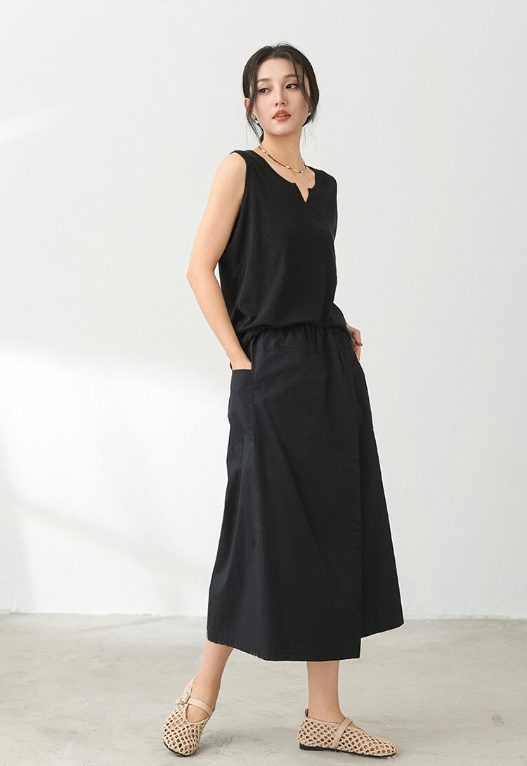 Tao One Tech™ • Business Qigong Flow Skirt Pants • Cropped Pants • High Waist • Culottes • Tech Pockets • Pure Combed Cotton • Silky Tencel Lyocell Texture • Sizes M-XXL
