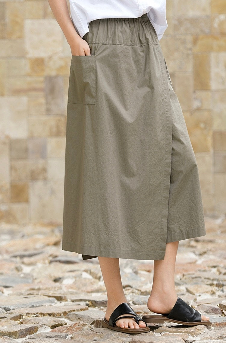 Tao One Tech™ • Business Qigong Flow Skirt Pants • Cropped Pants • High Waist • Culottes • Tech Pockets • Pure Combed Cotton • Silky Tencel Lyocell Texture • Sizes M-XXL