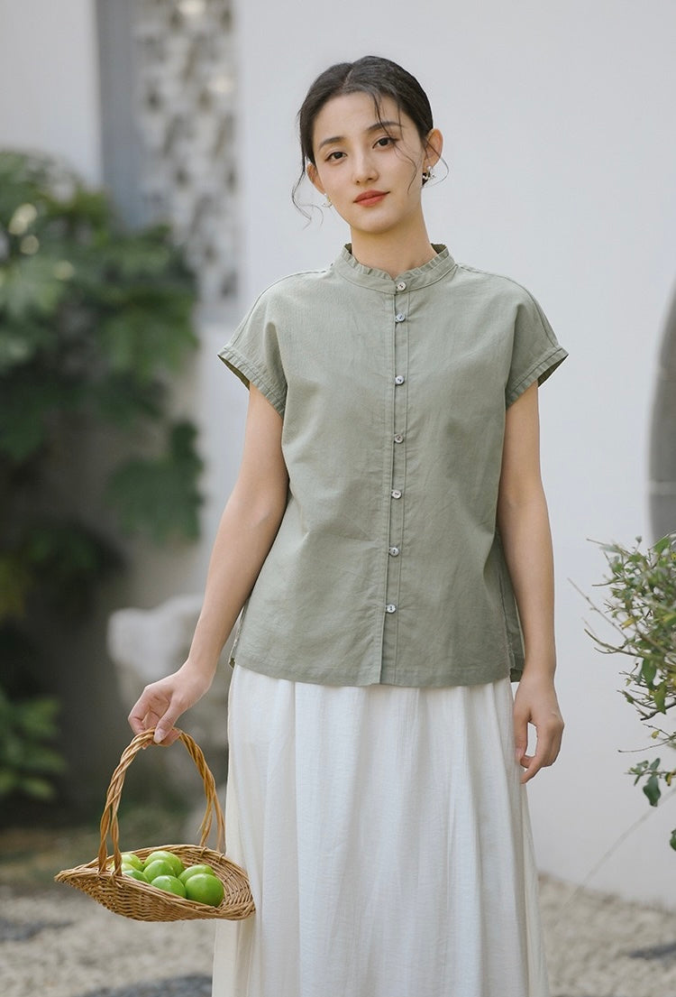 Tao One Tech™ • Business Qigong Flow Shirt • Short-Sleeve • Cotton Linen • Sizes M-XXL