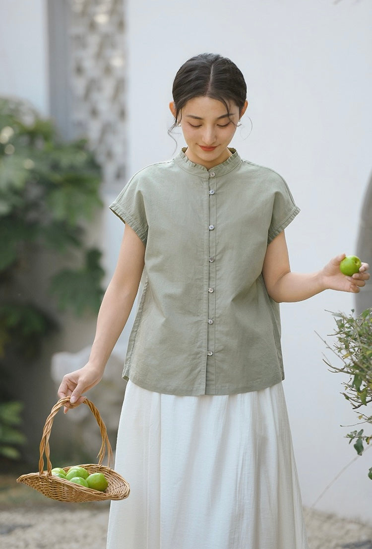 Tao One Tech™ • Business Qigong Flow Shirt • Short-Sleeve • Cotton Linen • Sizes M-XXL