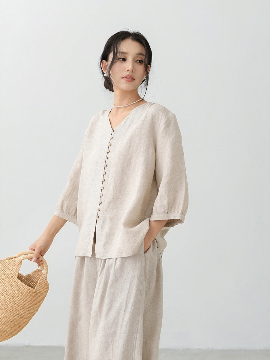 Tao One Tech™ • Zen Sunscreen Cardigan Top • Air Conditoning Shirt • Three-Quarter Lantern Sleeves • Pure Hemp • Sizes M-XXL