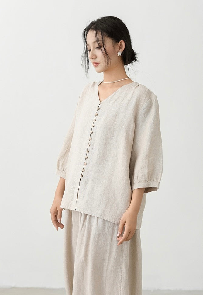 Tao One Tech™ • Zen Sunscreen Cardigan Top • Air Conditoning Shirt • Three-Quarter Lantern Sleeves • Pure Hemp • Sizes M-XXL