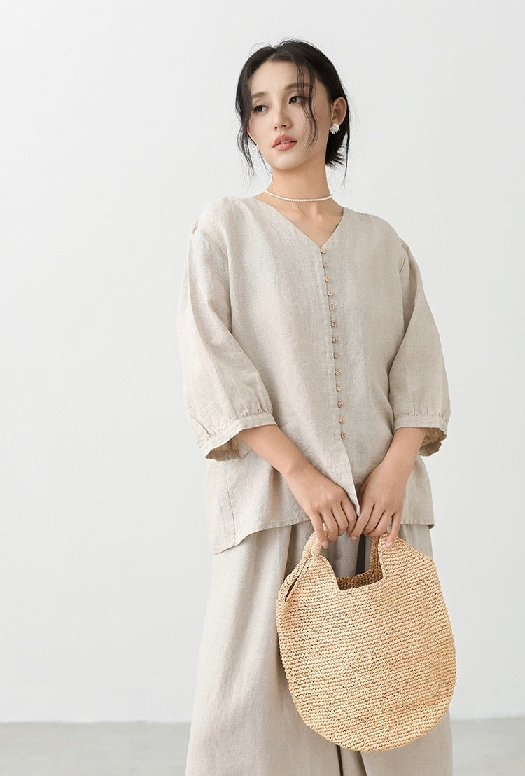 Tao One Tech™ • Zen Sunscreen Cardigan Top • Air Conditoning Shirt • Three-Quarter Lantern Sleeves • Pure Hemp • Sizes M-XXL