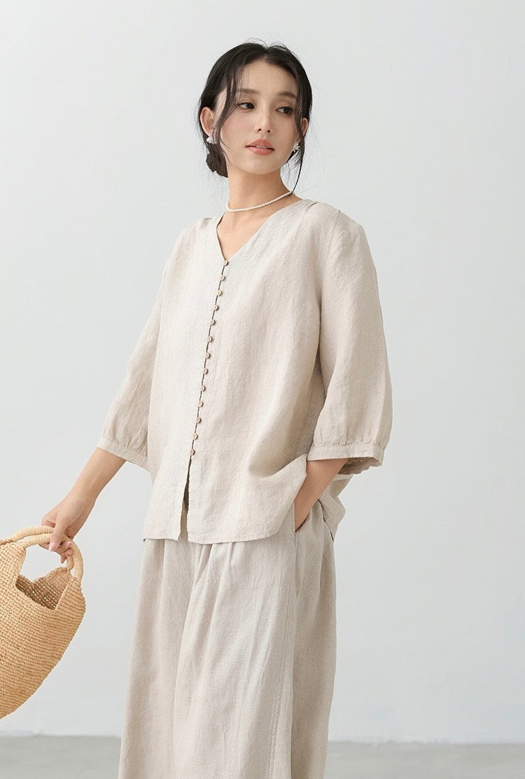 Tao One Tech™ • Zen Sunscreen Cardigan Top • Air Conditoning Shirt • Three-Quarter Lantern Sleeves • Pure Hemp • Sizes M-XXL