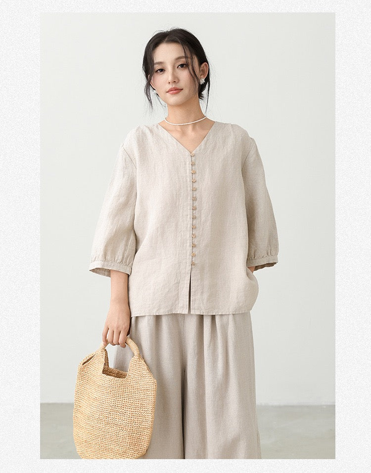 Tao One Tech™ • Zen Sunscreen Cardigan Top • Air Conditoning Shirt • Three-Quarter Lantern Sleeves • Pure Hemp • Sizes M-XXL