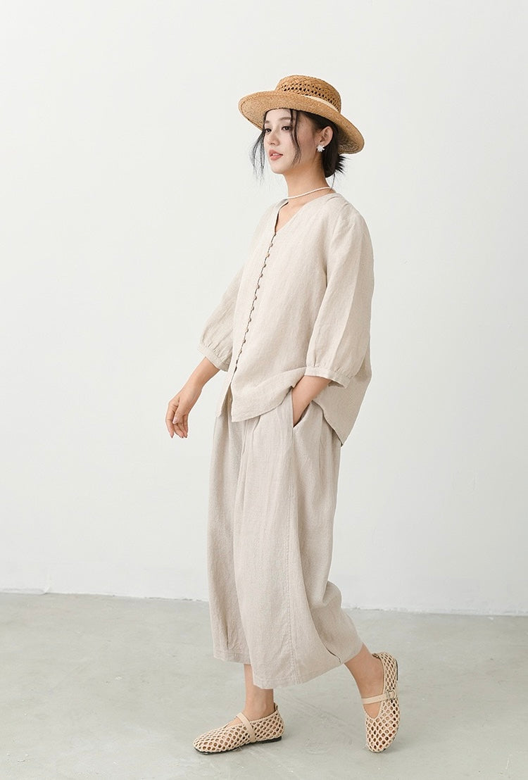 Tao One Tech™ • Zen Sunscreen Cardigan Top • Air Conditoning Shirt • Three-Quarter Lantern Sleeves • Pure Hemp • Sizes M-XXL
