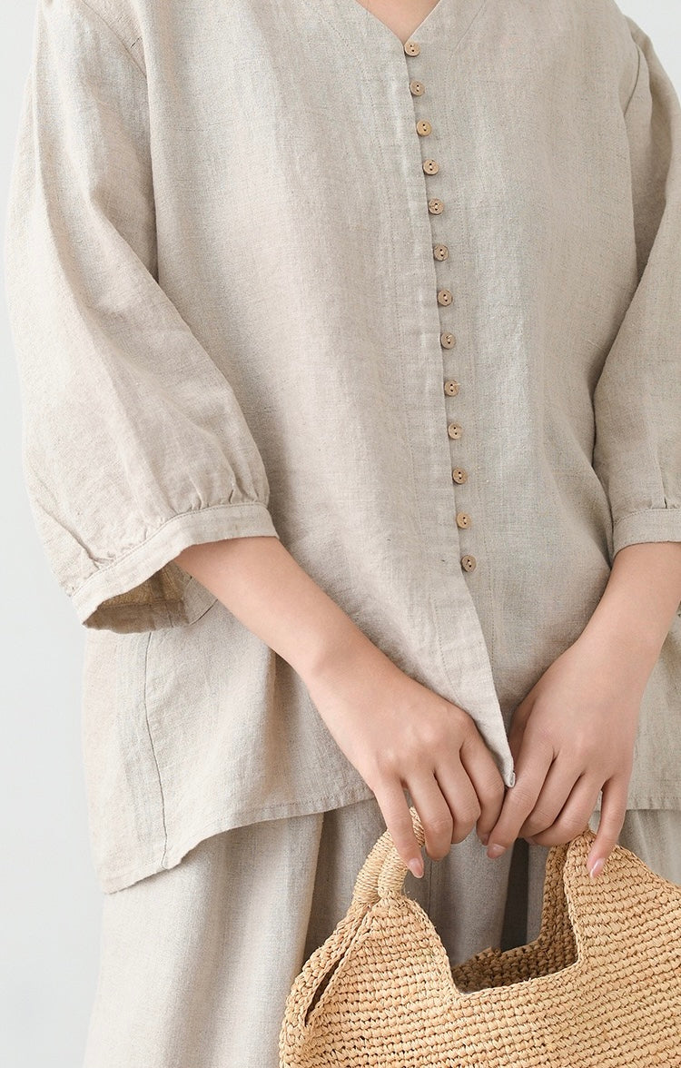 Tao One Tech™ • Zen Sunscreen Cardigan Top • Air Conditoning Shirt • Three-Quarter Lantern Sleeves • Pure Hemp • Sizes M-XXL