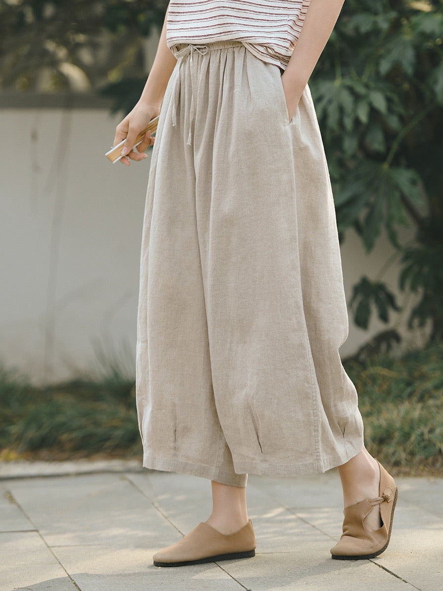 Tao One Tech™ • Zen Sunscreen Capris • 9-Point • Flowy Wide-Leg • Cropped Pants • Tech Pockets • Pure Linen • Sizes M-XXL