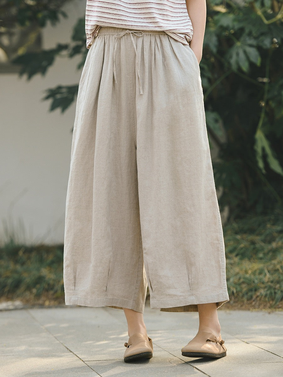 Tao One Tech™ • Zen Sunscreen Capris • 9-Point • Flowy Wide-Leg • Cropped Pants • Tech Pockets • Pure Linen • Sizes M-XXL