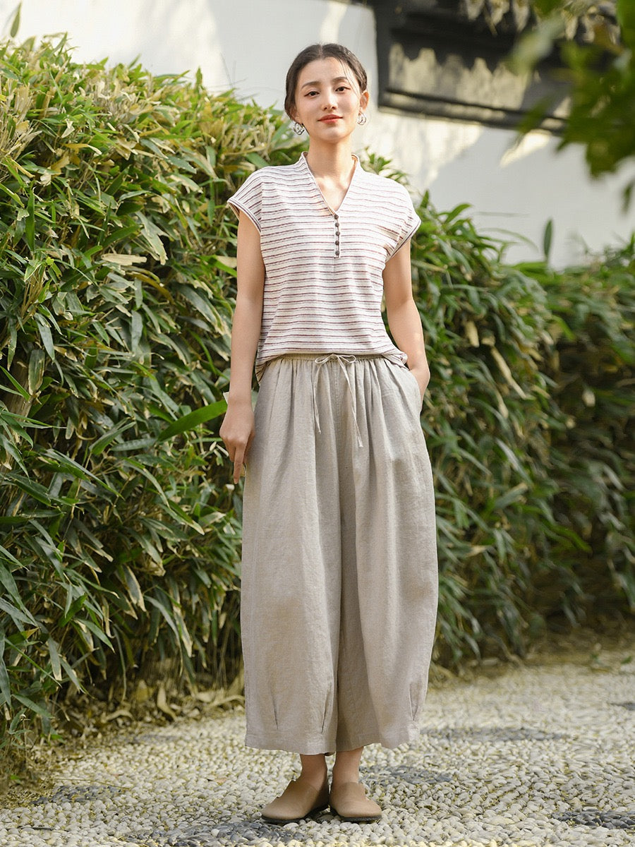 Tao One Tech™ • Zen Sunscreen Capris • 9-Point • Flowy Wide-Leg • Cropped Pants • Tech Pockets • Pure Linen • Sizes M-XXL
