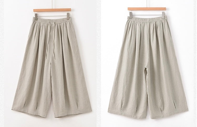 Tao One Tech™ • Zen Sunscreen Capris • 9-Point • Flowy Wide-Leg • Cropped Pants • Tech Pockets • Pure Linen • Sizes M-XXL