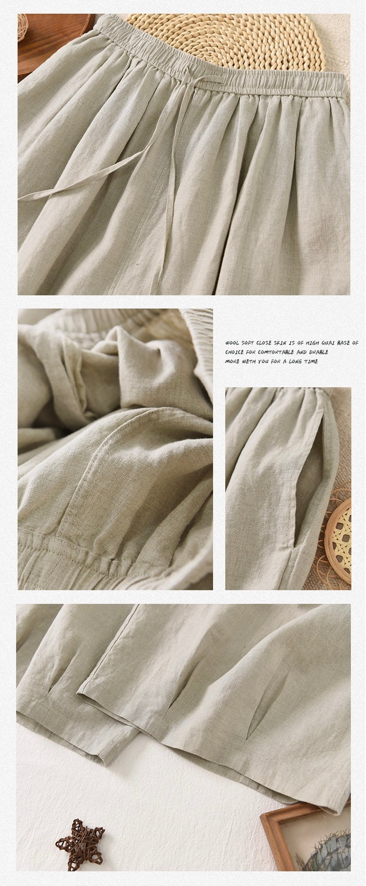 Tao One Tech™ • Zen Sunscreen Capris • 9-Point • Flowy Wide-Leg • Cropped Pants • Tech Pockets • Pure Linen • Sizes M-XXL