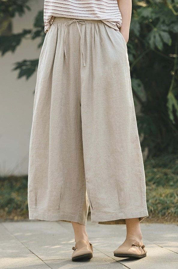 Tao One Tech™ • Zen Sunscreen Capris • 9-Point • Flowy Wide-Leg • Cropped Pants • Tech Pockets • Pure Linen • Sizes M-XXL