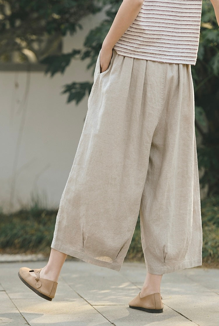 Tao One Tech™ • Zen Sunscreen Capris • 9-Point • Flowy Wide-Leg • Cropped Pants • Tech Pockets • Pure Linen • Sizes M-XXL