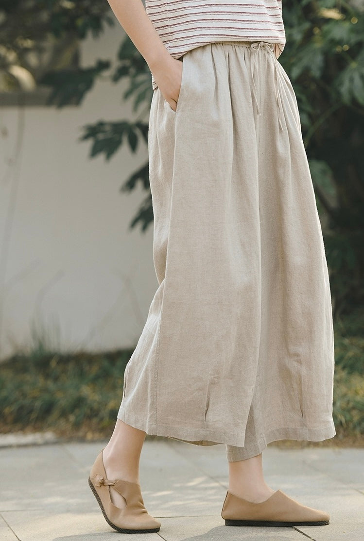Tao One Tech™ • Zen Sunscreen Capris • 9-Point • Flowy Wide-Leg • Cropped Pants • Tech Pockets • Pure Linen • Sizes M-XXL