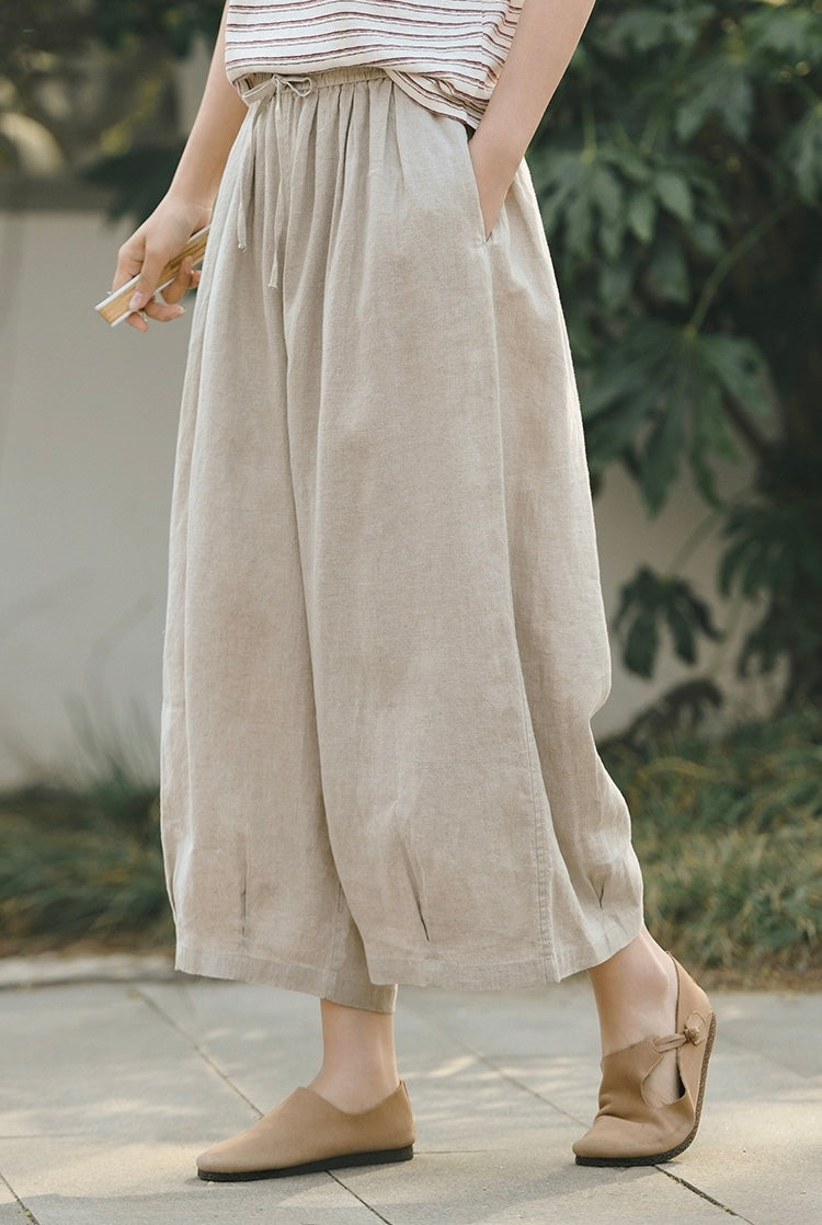 Tao One Tech™ • Zen Sunscreen Capris • 9-Point • Flowy Wide-Leg • Cropped Pants • Tech Pockets • Pure Linen • Sizes M-XXL