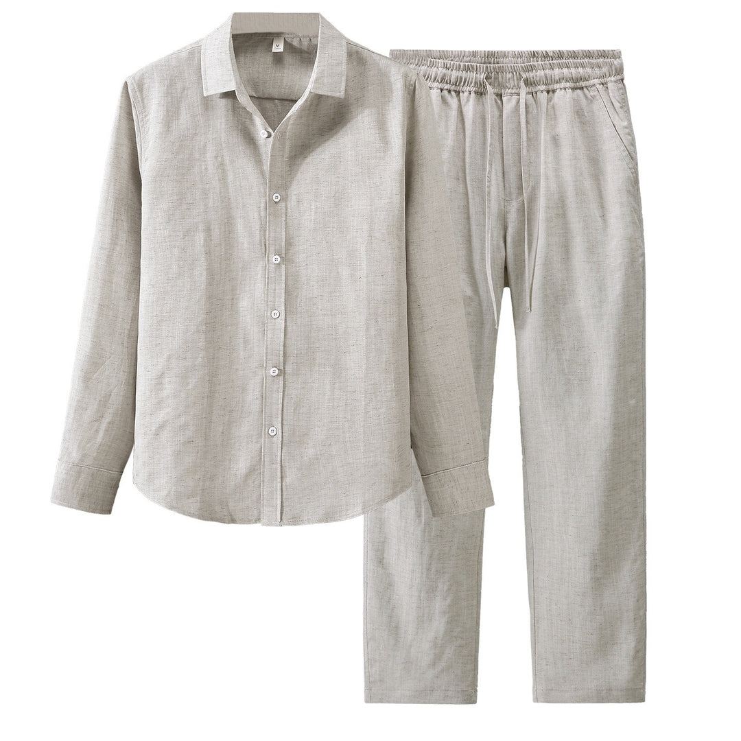 Tao One Tech™ • Yang Business Flow Suit • Long-Sleeve Dress Shirt and Pants Set • Sunscreen Layer • All Season Layering • Tech Pockets • Cooling • Tencel Lyocell Linen • Men’s Sizes M-3XL