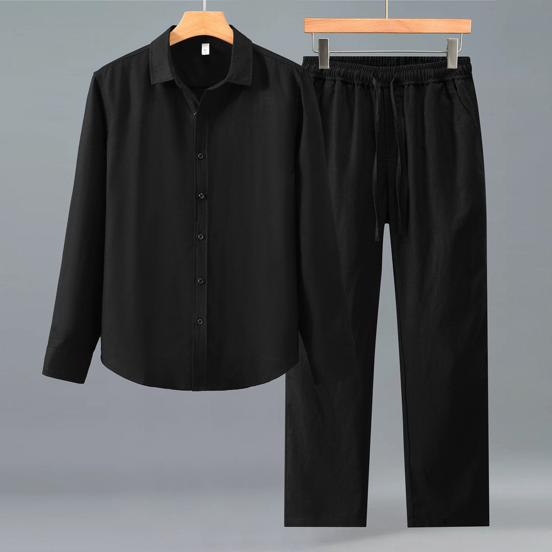 Tao One Tech™ • Yang Business Flow Suit • Long-Sleeve Dress Shirt and Pants Set • Sunscreen Layer • All Season Layering • Tech Pockets • Cooling • Tencel Lyocell Linen • Men’s Sizes M-3XL