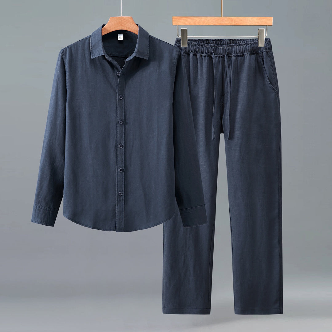 Tao One Tech™ • Yang Business Flow Suit • Long-Sleeve Dress Shirt and Pants Set • Sunscreen Layer • All Season Layering • Tech Pockets • Cooling • Tencel Lyocell Linen • Men’s Sizes M-3XL
