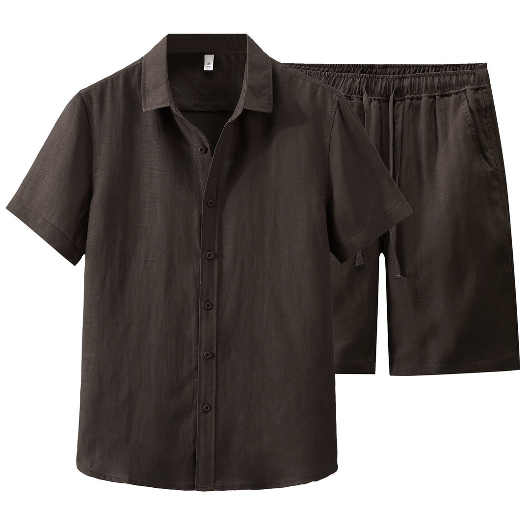 Tao One Tech™ • Yang Summer Business Flow Suit • Short-Sleeve Dress Shirt and Shorts Set • Sunscreen Layer • Tech Pockets • Cooling • Tencel Lyocell Linen • Men’s Sizes M-3XL