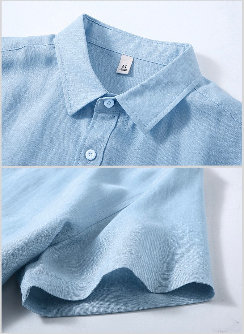 Tao One Tech™ • Yang Summer Business Flow Suit • Short-Sleeve Dress Shirt and Shorts Set • Sunscreen Layer • Tech Pockets • Cooling • Tencel Lyocell Linen • Men’s Sizes M-3XL
