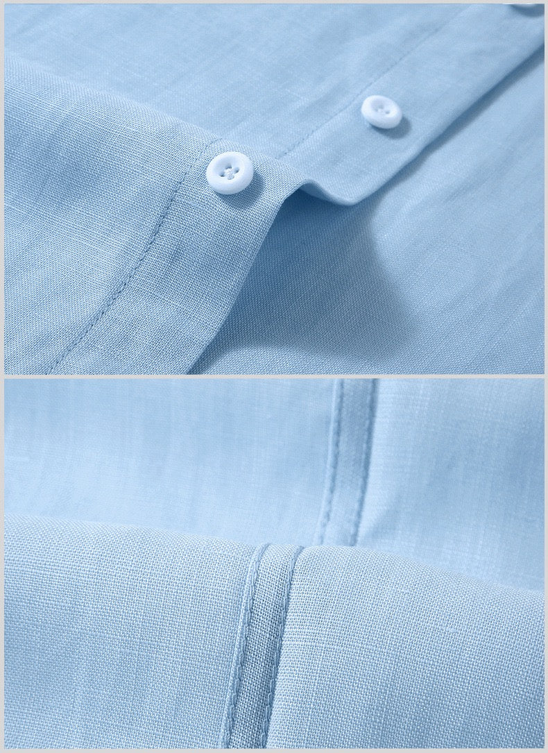 Tao One Tech™ • Yang Business Flow Suit • Short-Sleeve Dress Shirt and Pants Set • Sunscreen Layer • All Season Layering • Tech Pockets • Cooling • Tencel Lyocell Linen • Men’s Sizes M-3XL