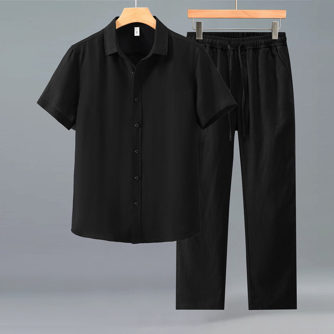 Tao One Tech™ • Yang Business Flow Suit • Short-Sleeve Dress Shirt and Pants Set • Sunscreen Layer • All Season Layering • Tech Pockets • Cooling • Tencel Lyocell Linen • Men’s Sizes M-3XL