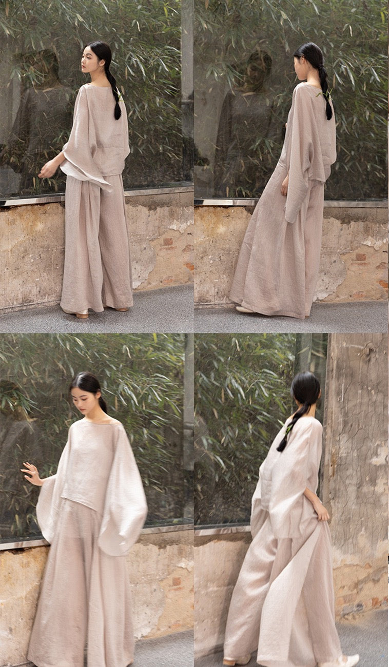 The Dao 道 of Zen Champagne Flow Suit • Elegant Water Sleeves and Drape • Icy Satin • Recycled Materials • Flowy Qi, Breathable, Durable • Add top and pants for full energy flow suit