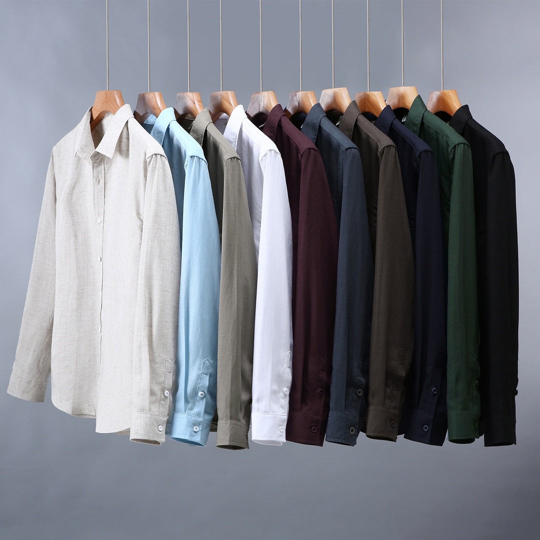 Tao One Tech™ • Yang Business Flow Long-Sleeve Dress Shirt • Sunscreen Layer • All Season Layering • Tech Pockets • Cooling • Tencel Lyocell Linen • Men’s Sizes M-3XL