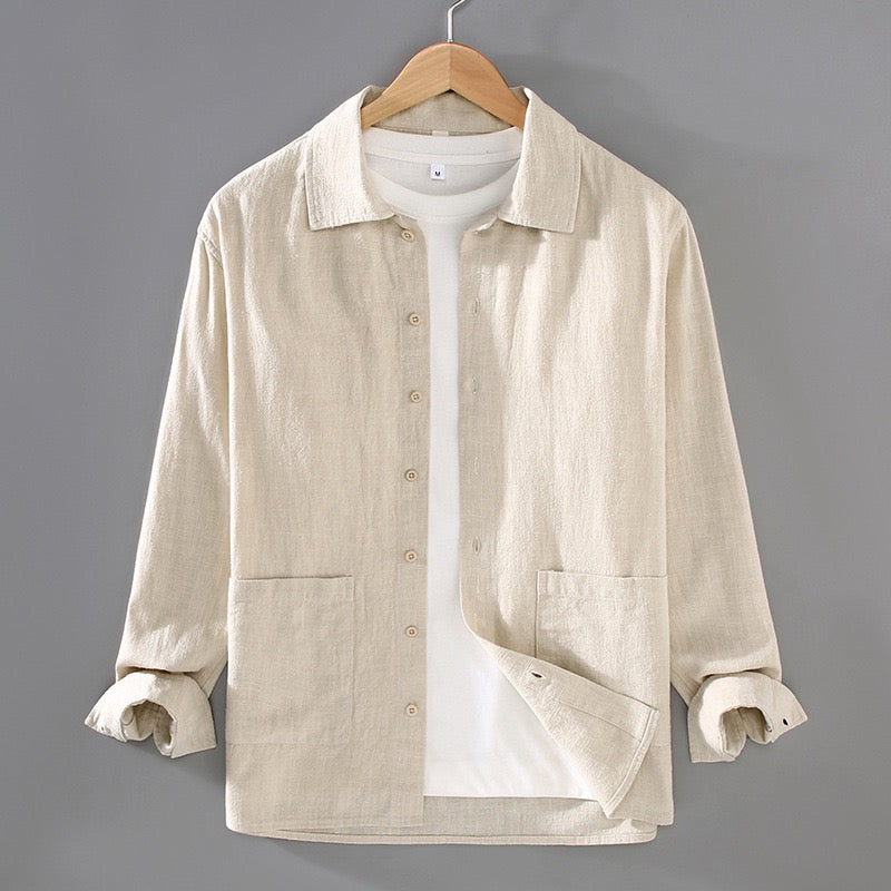 Tao One Tech™ • Yang Business Flow Shirt Jacket • Tech Pockets • Sunscreen Layer • All Season Layering • Naturally Wrinkle-Free • Ramie Cotton • Men’s Sizes M-3XL