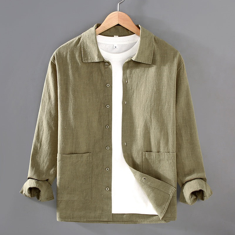 Tao One Tech™ • Yang Business Flow Shirt Jacket • Tech Pockets • Sunscreen Layer • All Season Layering • Naturally Wrinkle-Free • Ramie Cotton • Men’s Sizes M-3XL