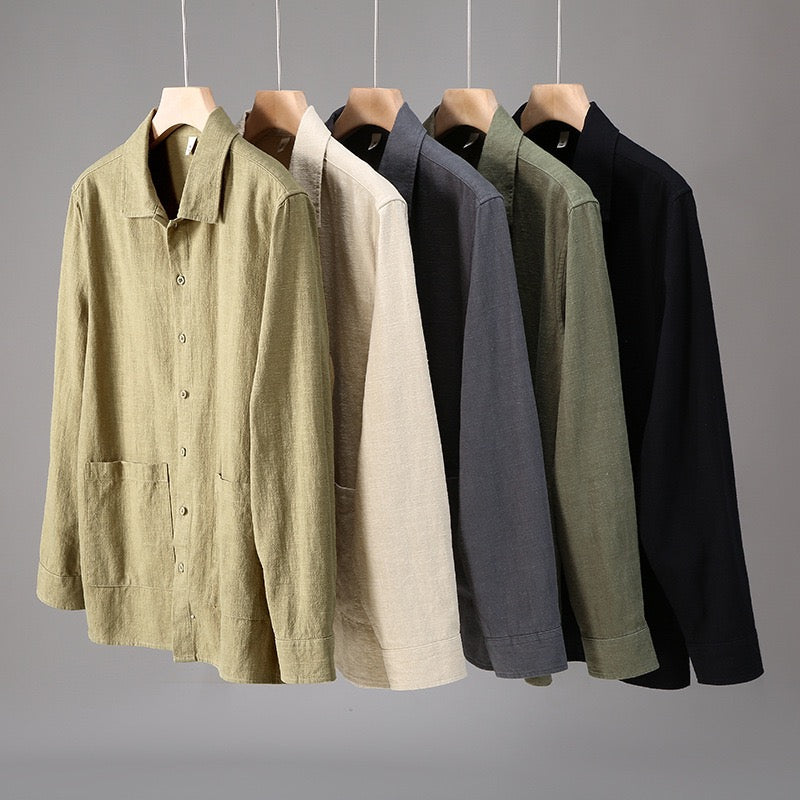 Tao One Tech™ • Yang Business Flow Shirt Jacket • Tech Pockets • Sunscreen Layer • All Season Layering • Naturally Wrinkle-Free • Ramie Cotton • Men’s Sizes M-3XL