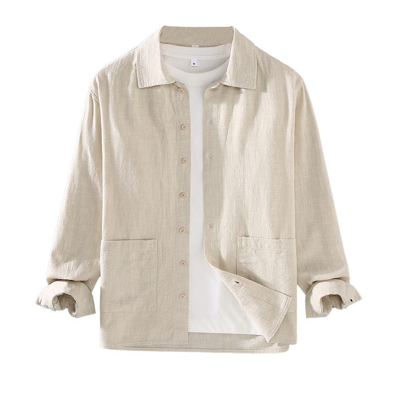 Tao One Tech™ • Yang Business Flow Shirt Jacket • Tech Pockets • Sunscreen Layer • All Season Layering • Naturally Wrinkle-Free • Ramie Cotton • Men’s Sizes M-3XL