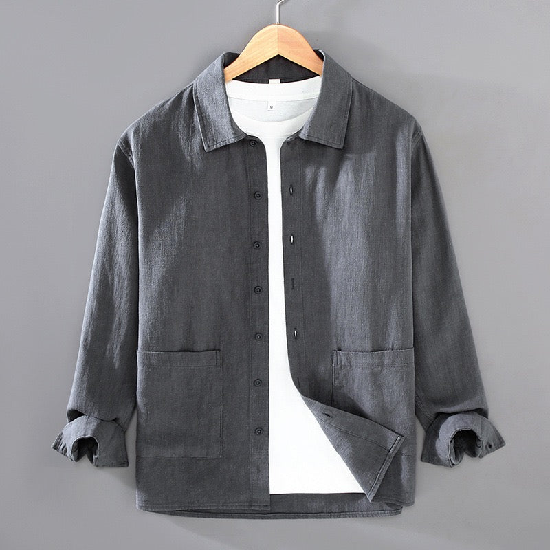 Tao One Tech™ • Yang Business Flow Shirt Jacket • Tech Pockets • Sunscreen Layer • All Season Layering • Naturally Wrinkle-Free • Ramie Cotton • Men’s Sizes M-3XL