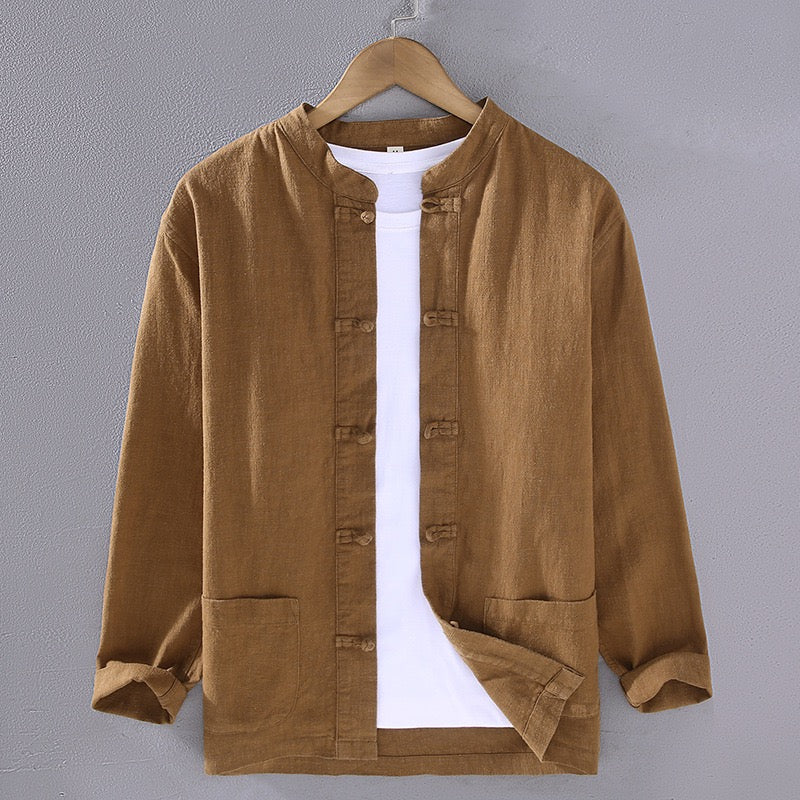 Tao One Tech™ • Heaven &amp; Earth Business Qigong Shirt Jacket • Tech Pockets • Sunscreen Layer • All Season Layering • Naturally Wrinkle-Free • Ramie Cotton • Men’s Sizes M-3XL