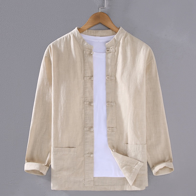 Tao One Tech™ • Heaven &amp; Earth Business Qigong Shirt Jacket • Tech Pockets • Sunscreen Layer • All Season Layering • Naturally Wrinkle-Free • Ramie Cotton • Men’s Sizes M-3XL
