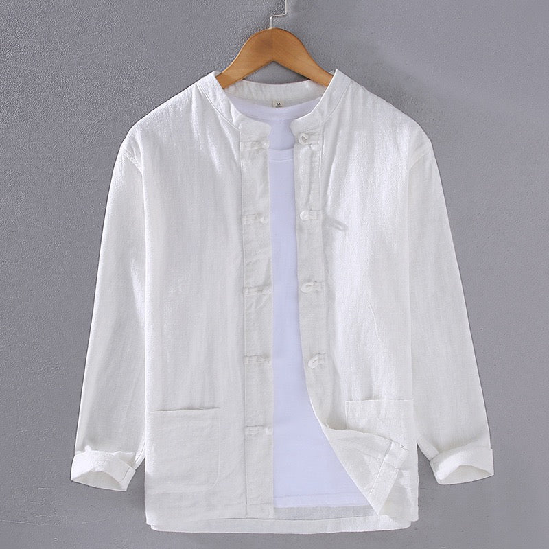 Tao One Tech™ • Business Qigong Shirt Jacket • Tech Pockets • Sunscreen Layer • All Season Layering • Naturally Wrinkle-Free • Ramie Cotton • Men’s Sizes M-3XL