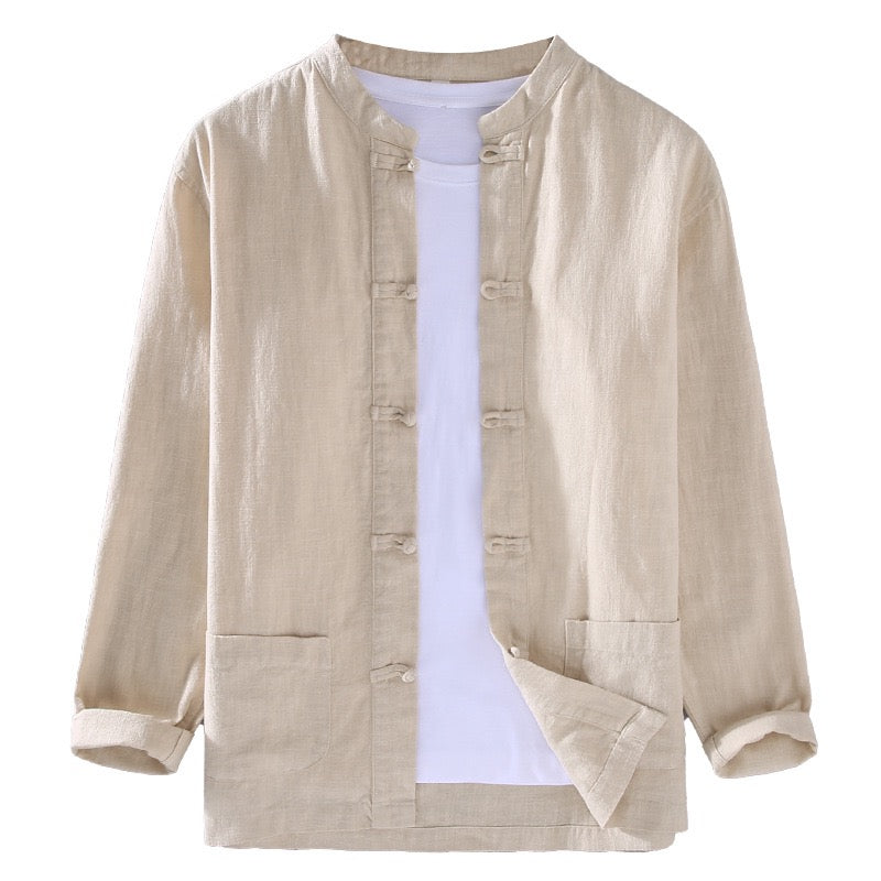 Tao One Tech™ • Business Qigong Shirt Jacket • Tech Pockets • Sunscreen Layer • All Season Layering • Naturally Wrinkle-Free • Ramie Cotton • Men’s Sizes M-3XL