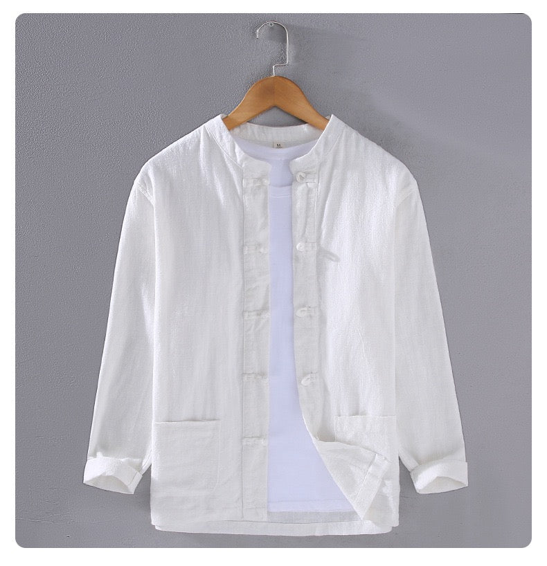 Tao One Tech™ • Business Qigong Shirt Jacket • Tech Pockets • Sunscreen Layer • All Season Layering • Naturally Wrinkle-Free • Ramie Cotton • Men’s Sizes M-3XL