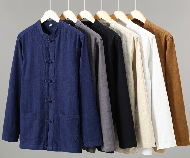 Tao One Tech™ • Heaven &amp; Earth Business Qigong Shirt Jacket • Tech Pockets • Sunscreen Layer • All Season Layering • Naturally Wrinkle-Free • Ramie Cotton • Men’s Sizes M-3XL