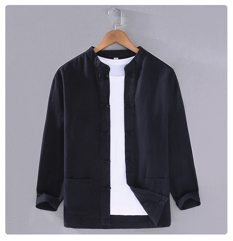 Tao One Tech™ • Heaven &amp; Earth Business Qigong Shirt Jacket • Tech Pockets • Sunscreen Layer • All Season Layering • Naturally Wrinkle-Free • Ramie Cotton • Men’s Sizes M-3XL