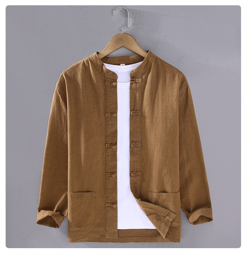 Tao One Tech™ • Heaven &amp; Earth Business Qigong Shirt Jacket • Tech Pockets • Sunscreen Layer • All Season Layering • Naturally Wrinkle-Free • Ramie Cotton • Men’s Sizes M-3XL