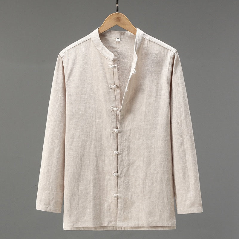 Tao One Tech™ • Heaven &amp; Earth Business Qigong Shirt Jacket • Minimal Style • Tech Pockets • Sunscreen Layer • All Season Layering • Naturally Wrinkle-Free • Ramie Cotton • Men’s Sizes M-3XL