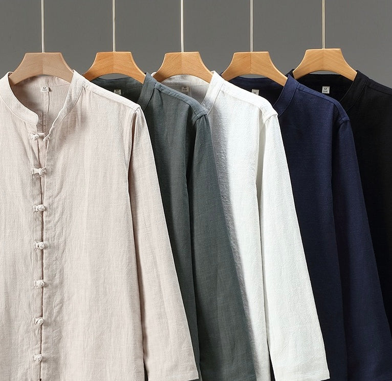 Tao One Tech™ • Heaven &amp; Earth Business Qigong Shirt Jacket • Minimal Style • Tech Pockets • Sunscreen Layer • All Season Layering • Naturally Wrinkle-Free • Ramie Cotton • Men’s Sizes M-3XL